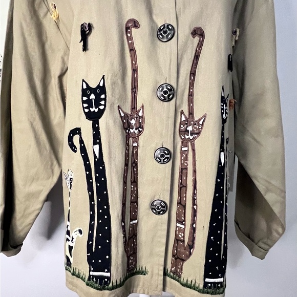 New Directions Beige Cat Embellished Trench Coat - Picture 5 of 9